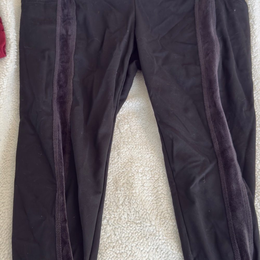 Black Leggings with Velvet Stripes